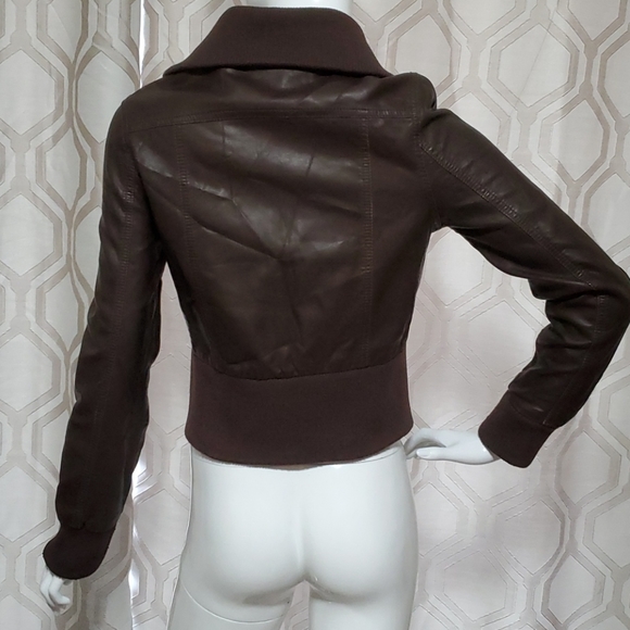 Adorable Dollhouse brown pleather bomber jacket - Picture 5 of 11